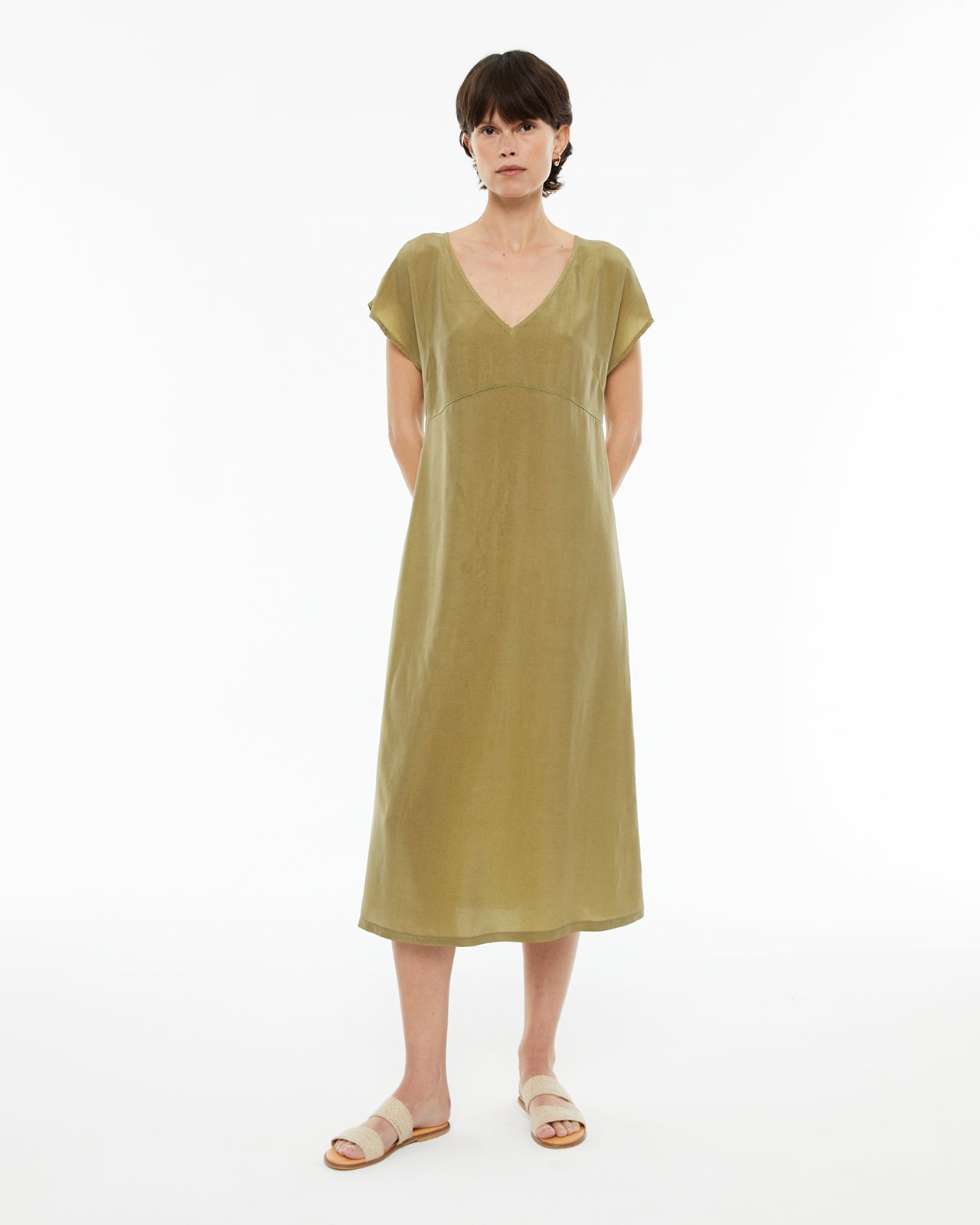 V-neck cupro midi dress