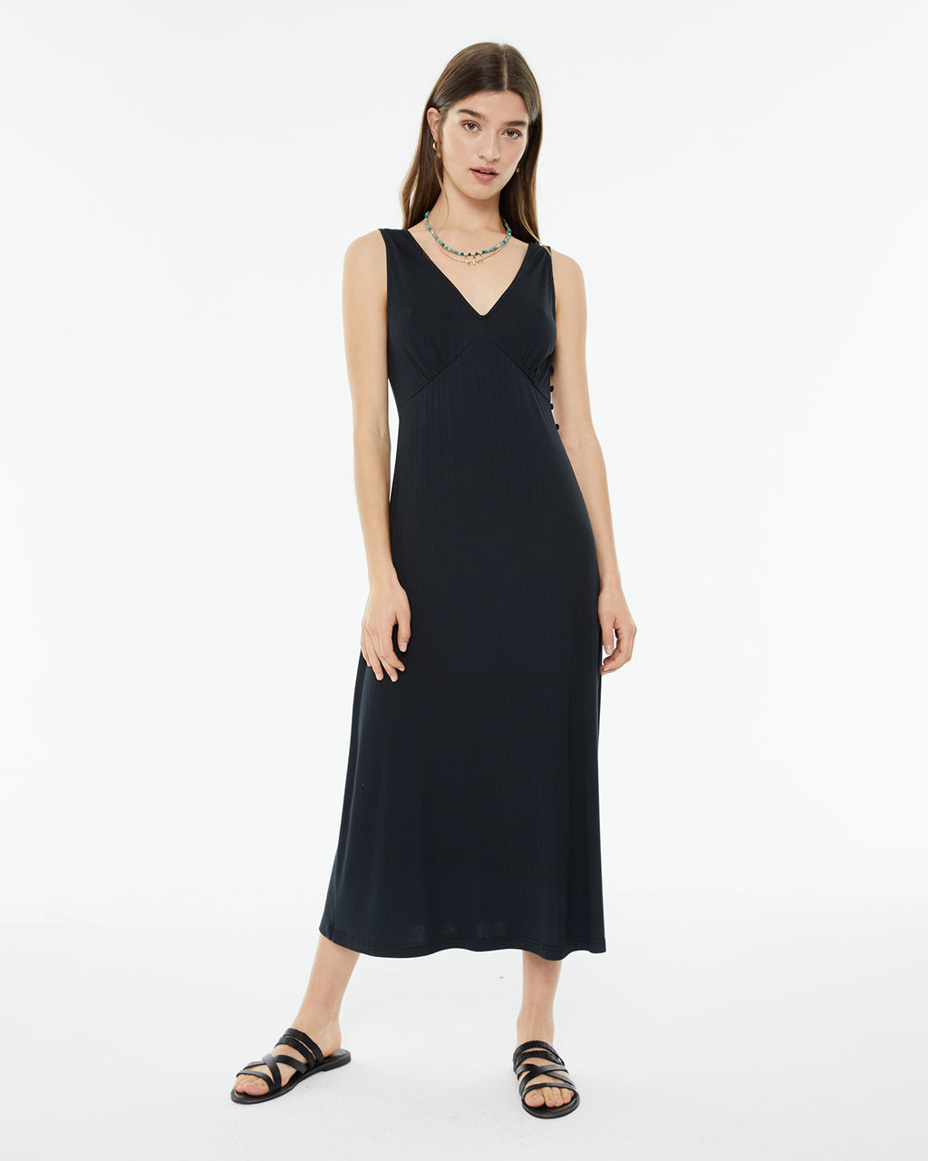 Sleeveless ribbed flared long dress