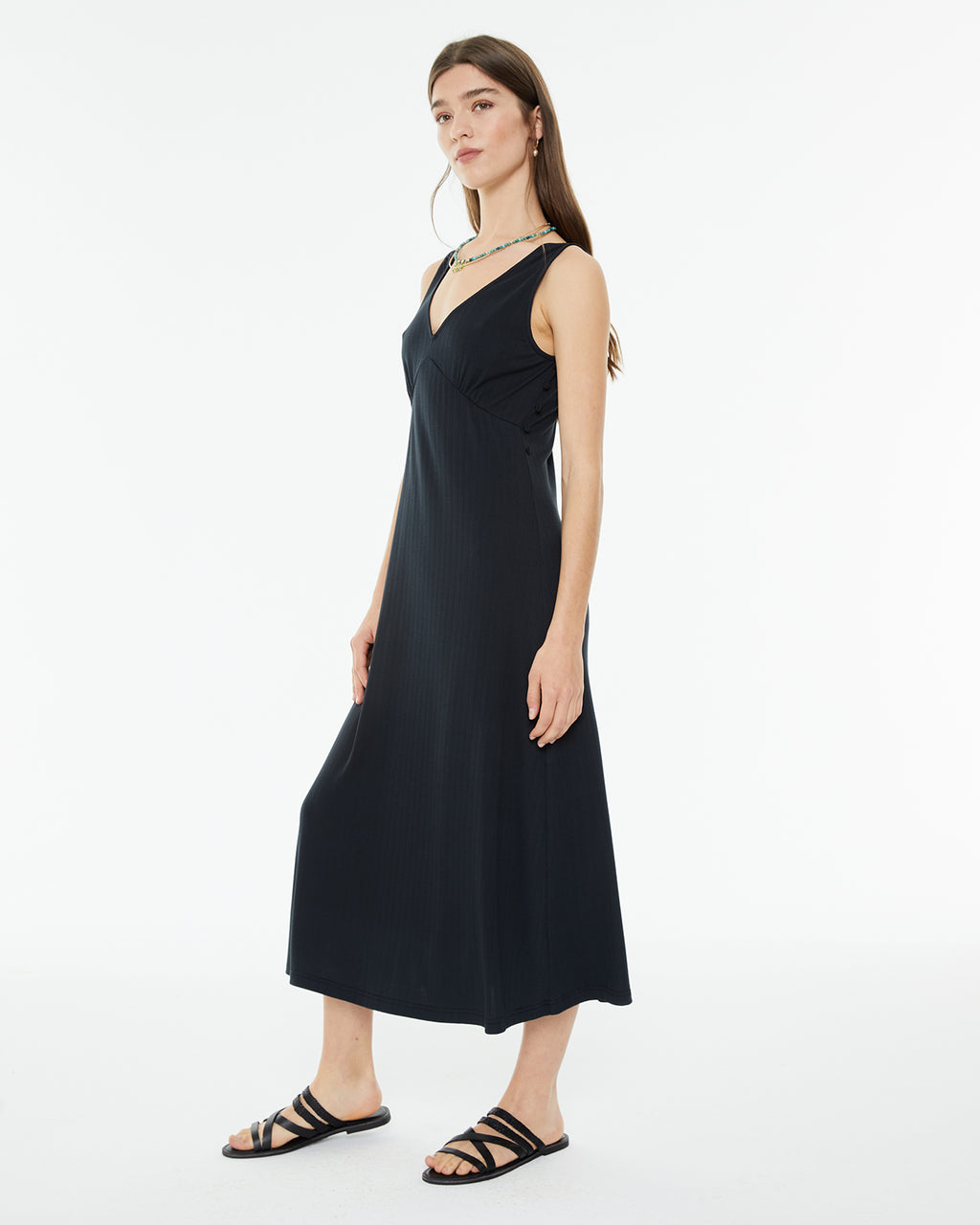 Sleeveless ribbed flared long dress