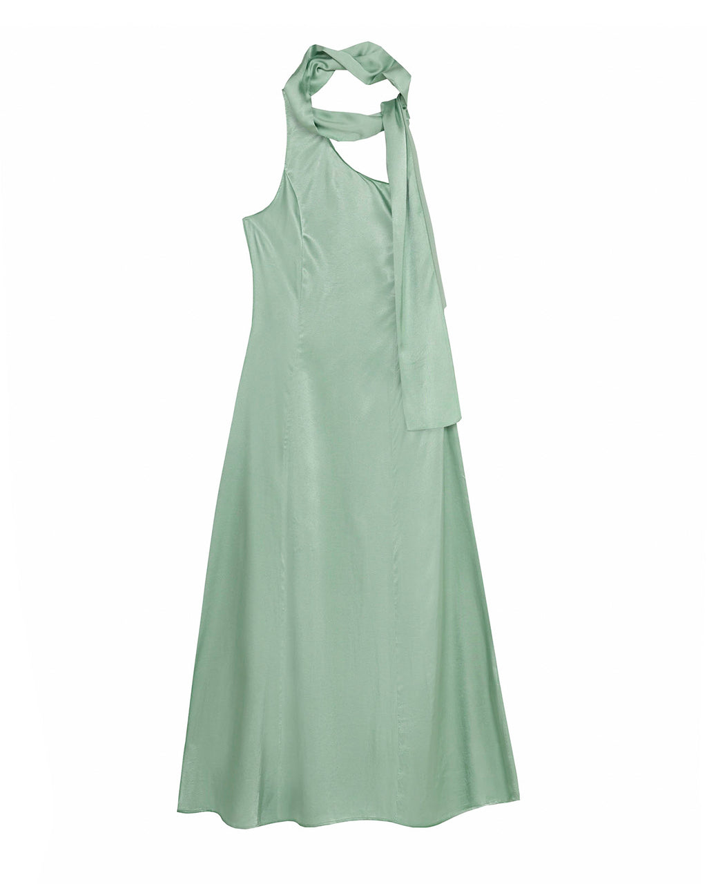 Long asymmetrical party dress with neckline scarf