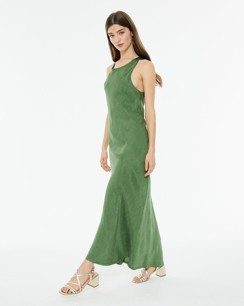 Long fitted jacquard fabric dress with halter neckline