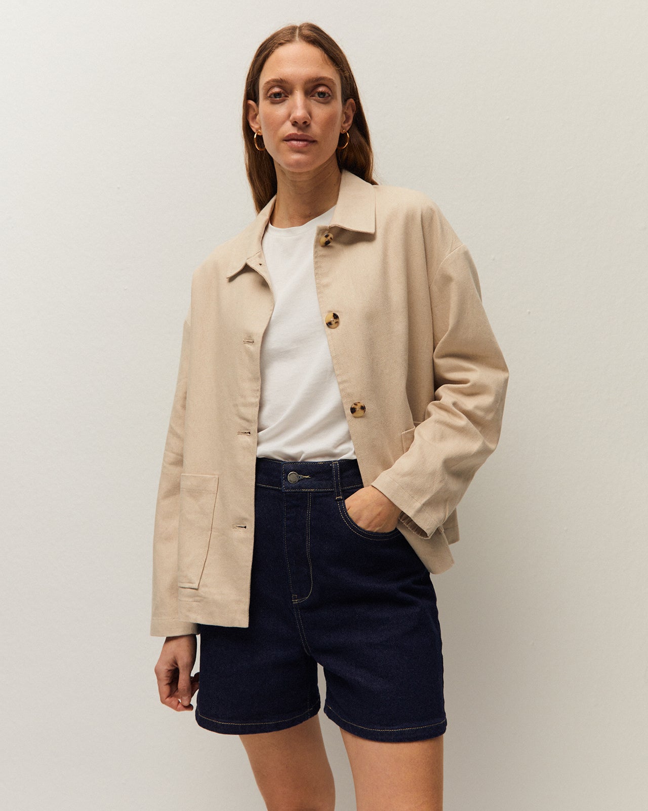 Chaqueta lino cuello camisero