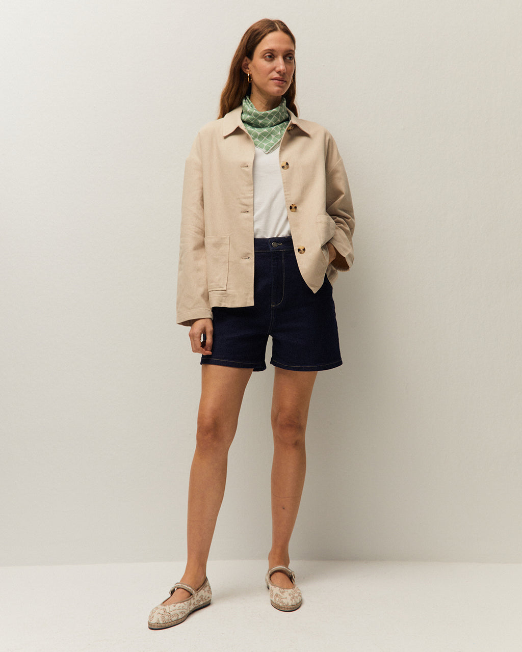 Chaqueta lino cuello camisero