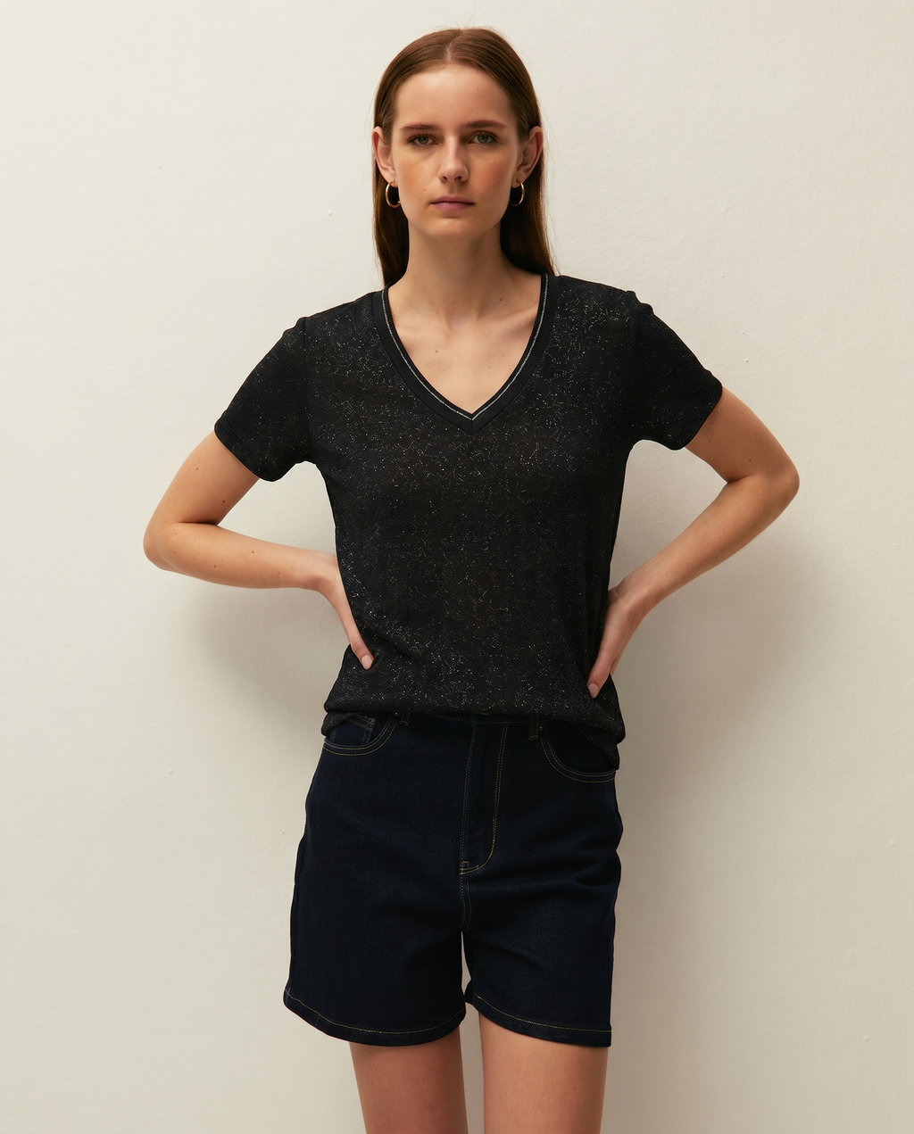 T-shirt en lin avec imprimé métallisé