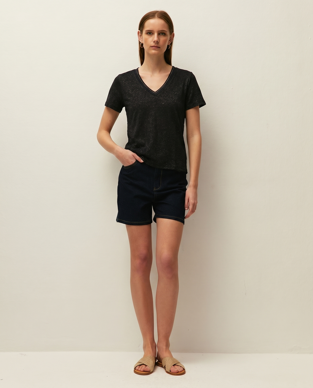 T-shirt en lin avec imprimé métallisé