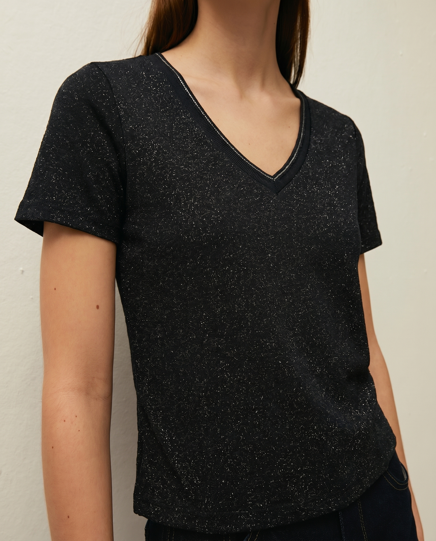 T-shirt en lin avec imprimé métallisé