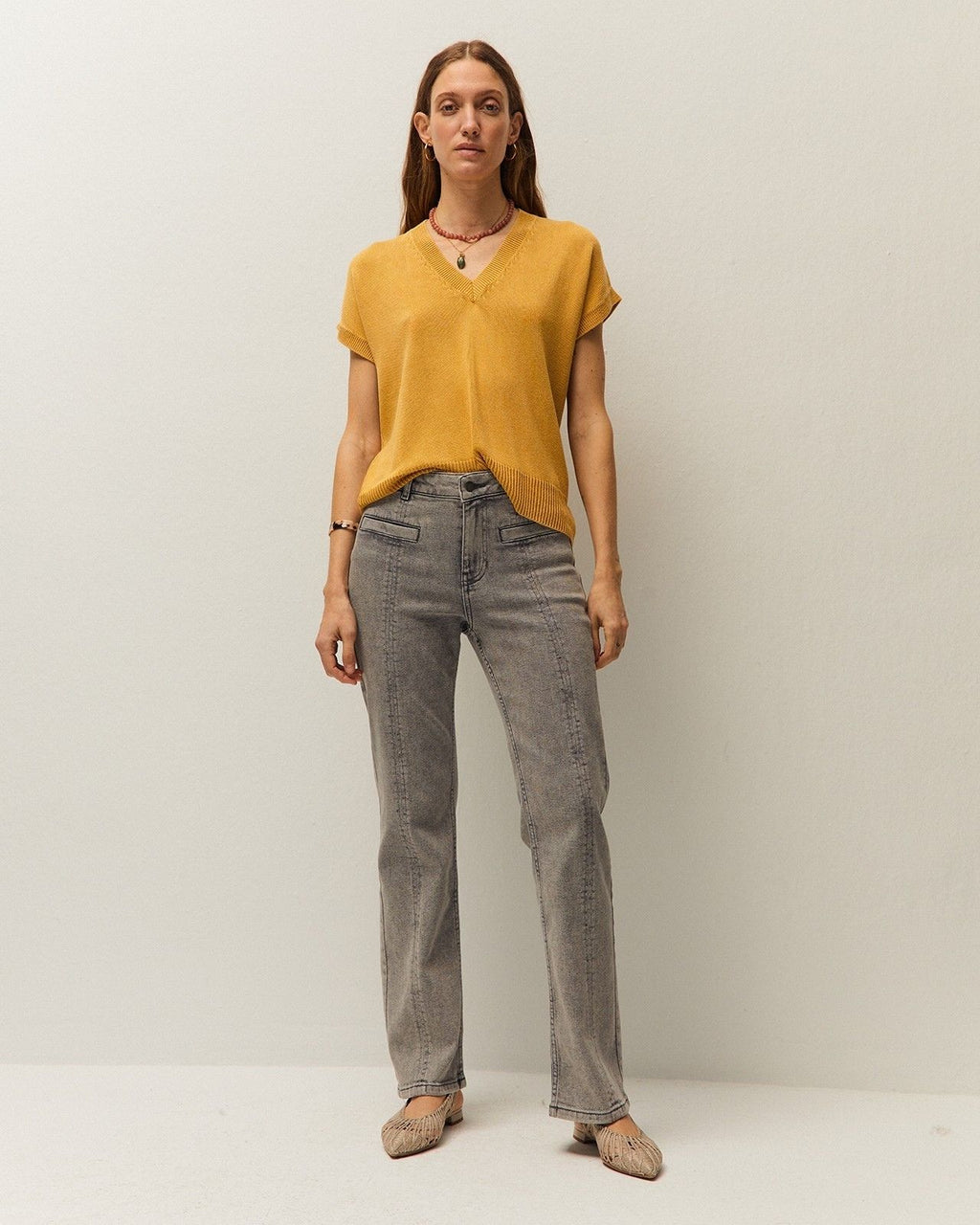 Ribbed denim trousers