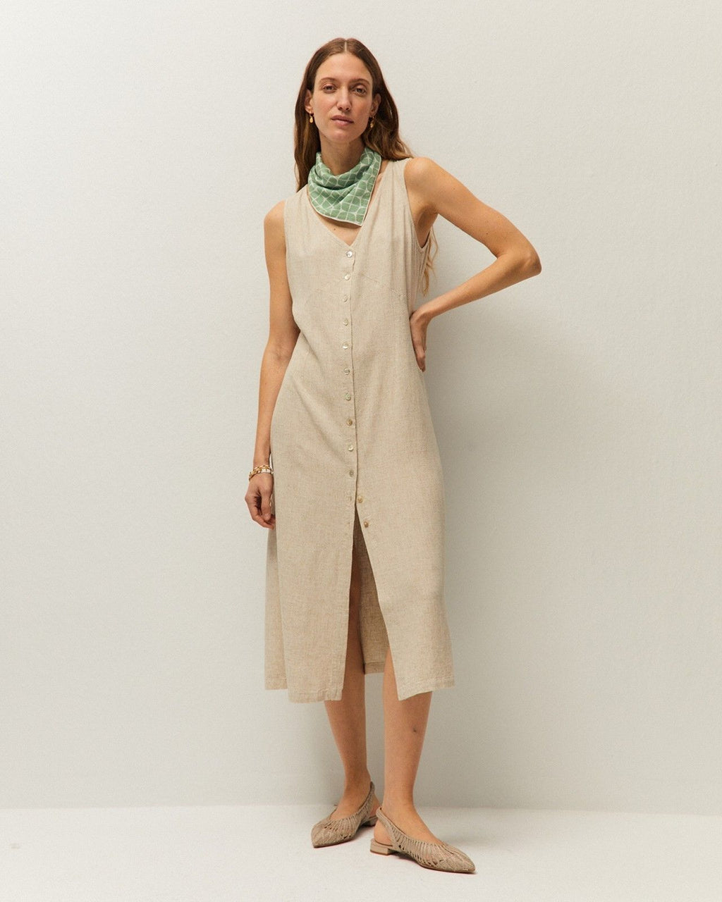 Vestido abotonado lino