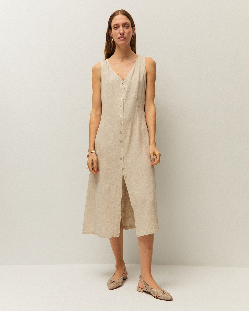 Vestido abotonado lino
