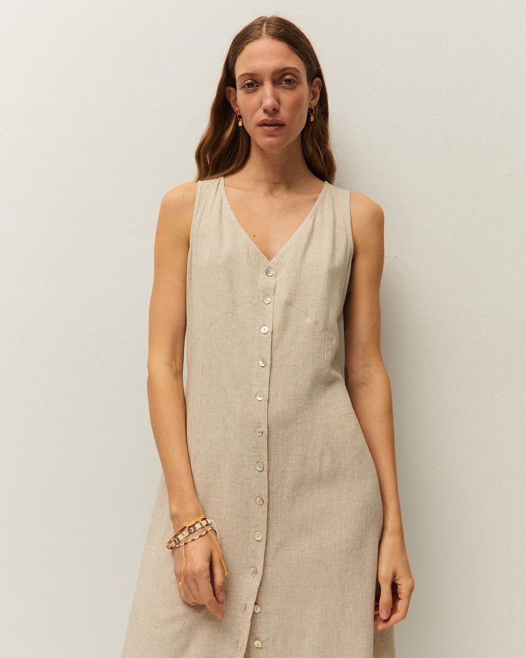 Vestido abotonado lino