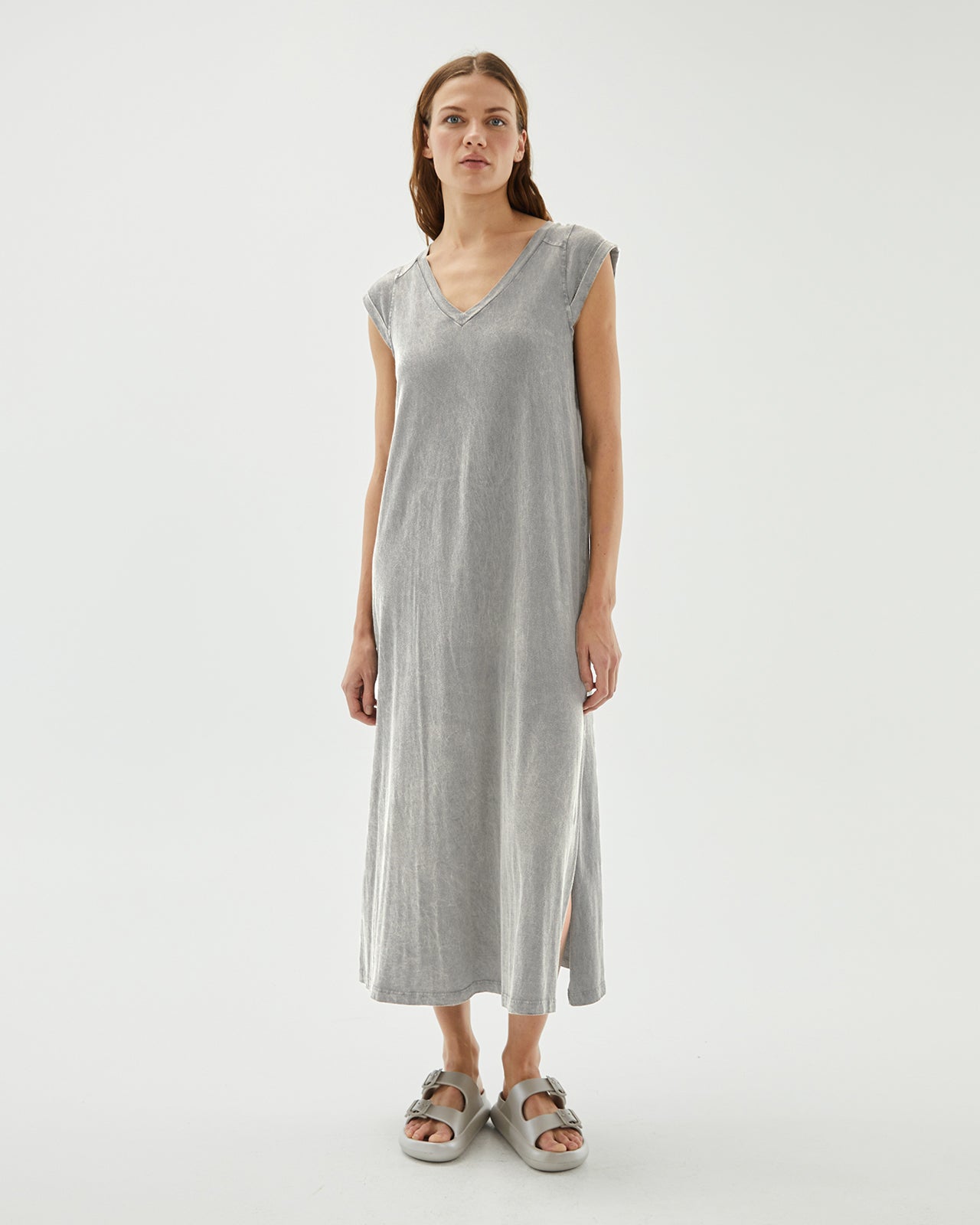 Dark gray washed effect midi dress