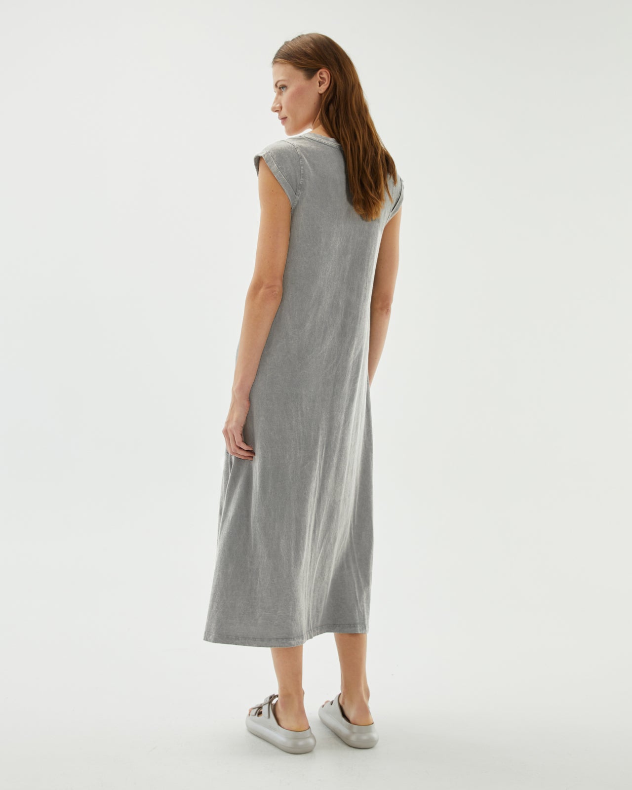 Dark gray washed effect midi dress