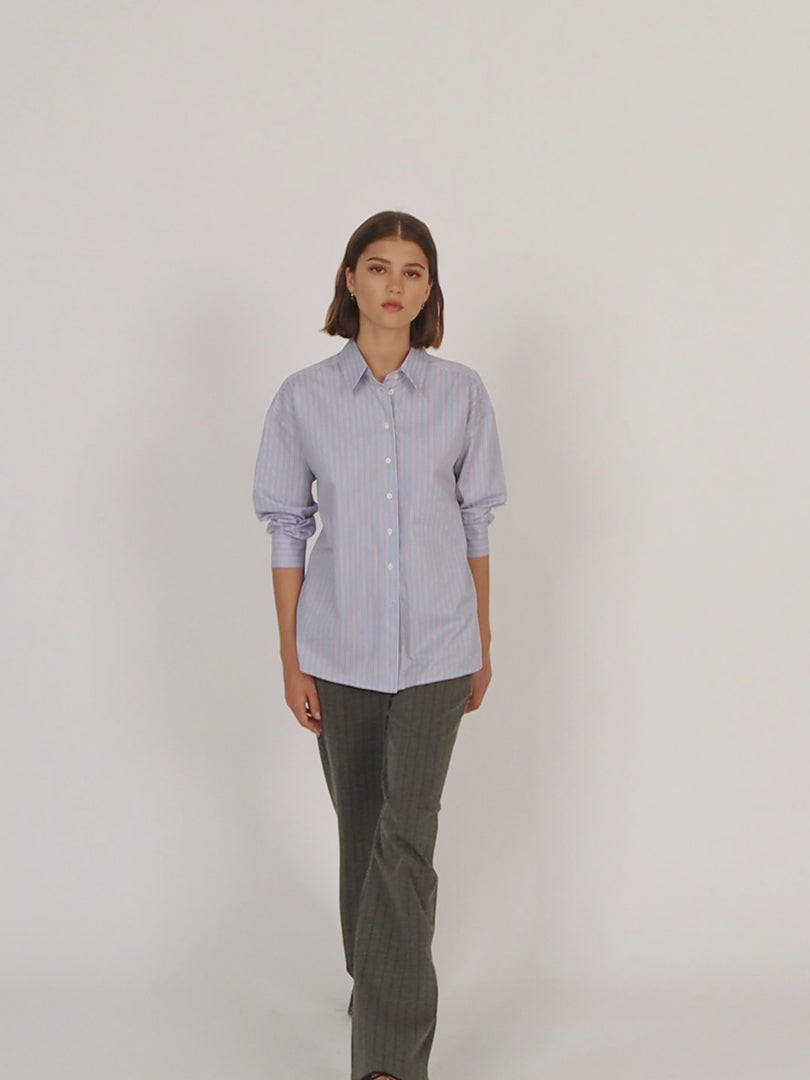 Blue striped shirt with front pocket