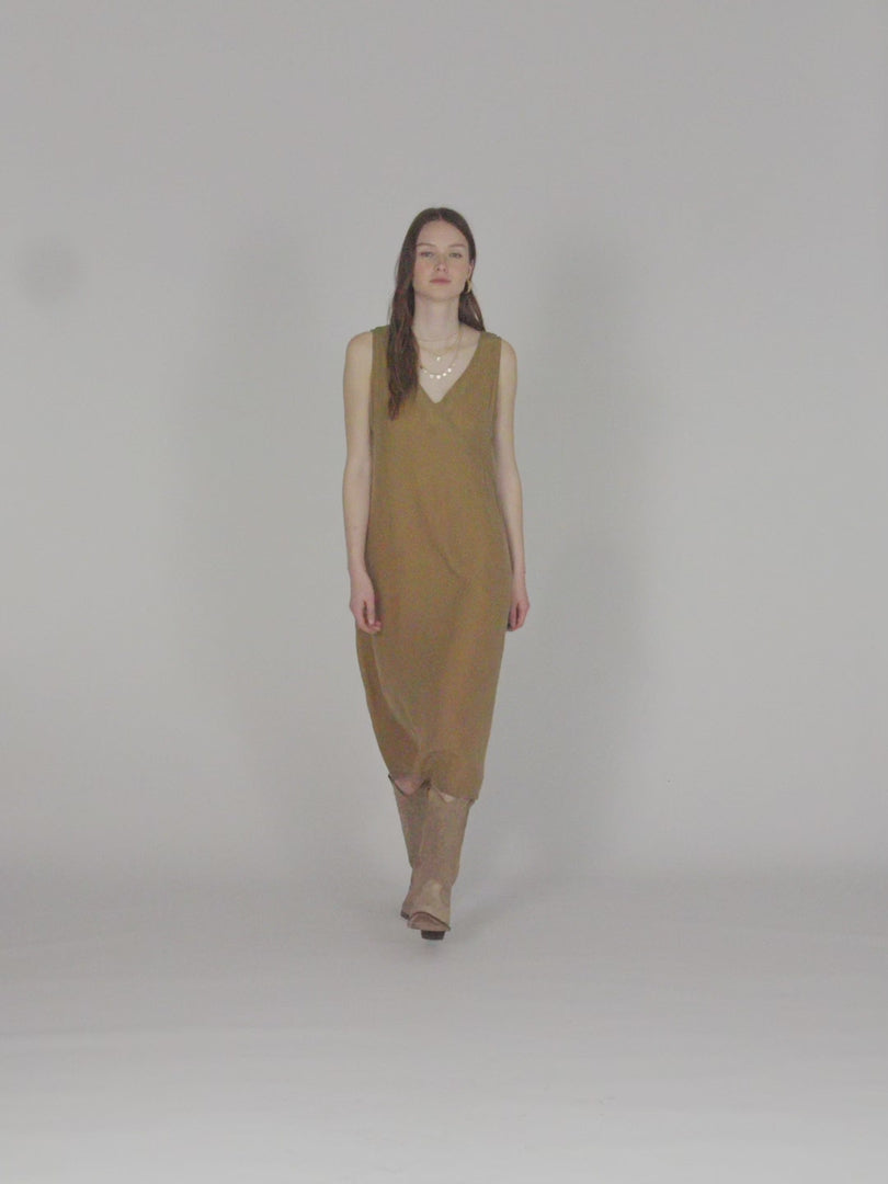 Vestido de tirantes largo con tejido de cupro