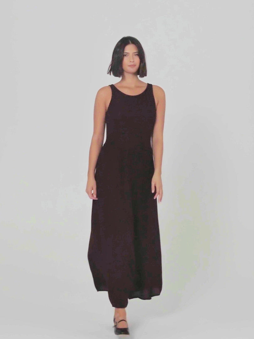 Vestido largo combinado con tejido de punto y plana